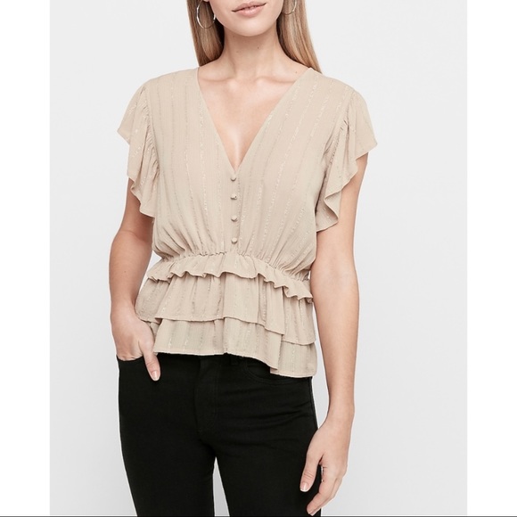 Express Tops - EXPRESS Metallic Striped Tiered Button Front Top